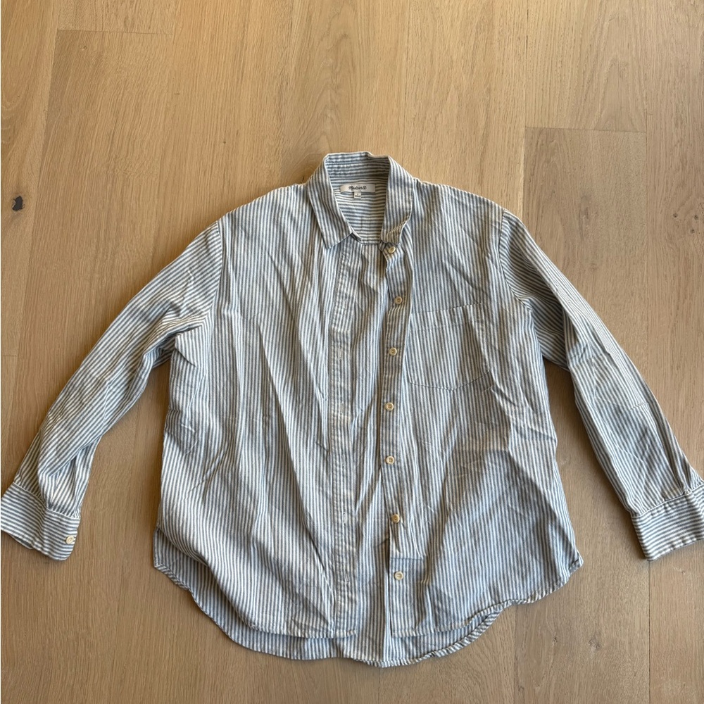 Madewell Blue and White Striped Collared Shirt